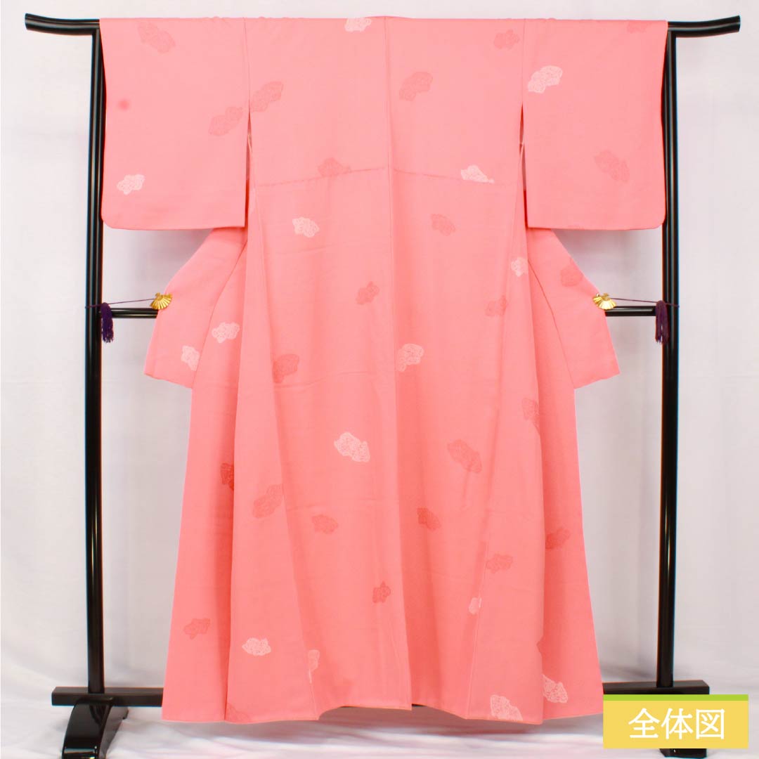 Komon, pure silk, length 158.5cm, sleeve length 64.5cm, lined, coral color, abstract pattern, S rank, pink, 1115005002313