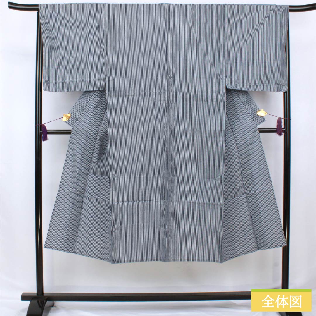 Men's Cotton Yukata - S Rank, Single Layer, Navy Blue Stripe, 137cm Length, 67cm Sleeve-to-Nape - 1138000052318