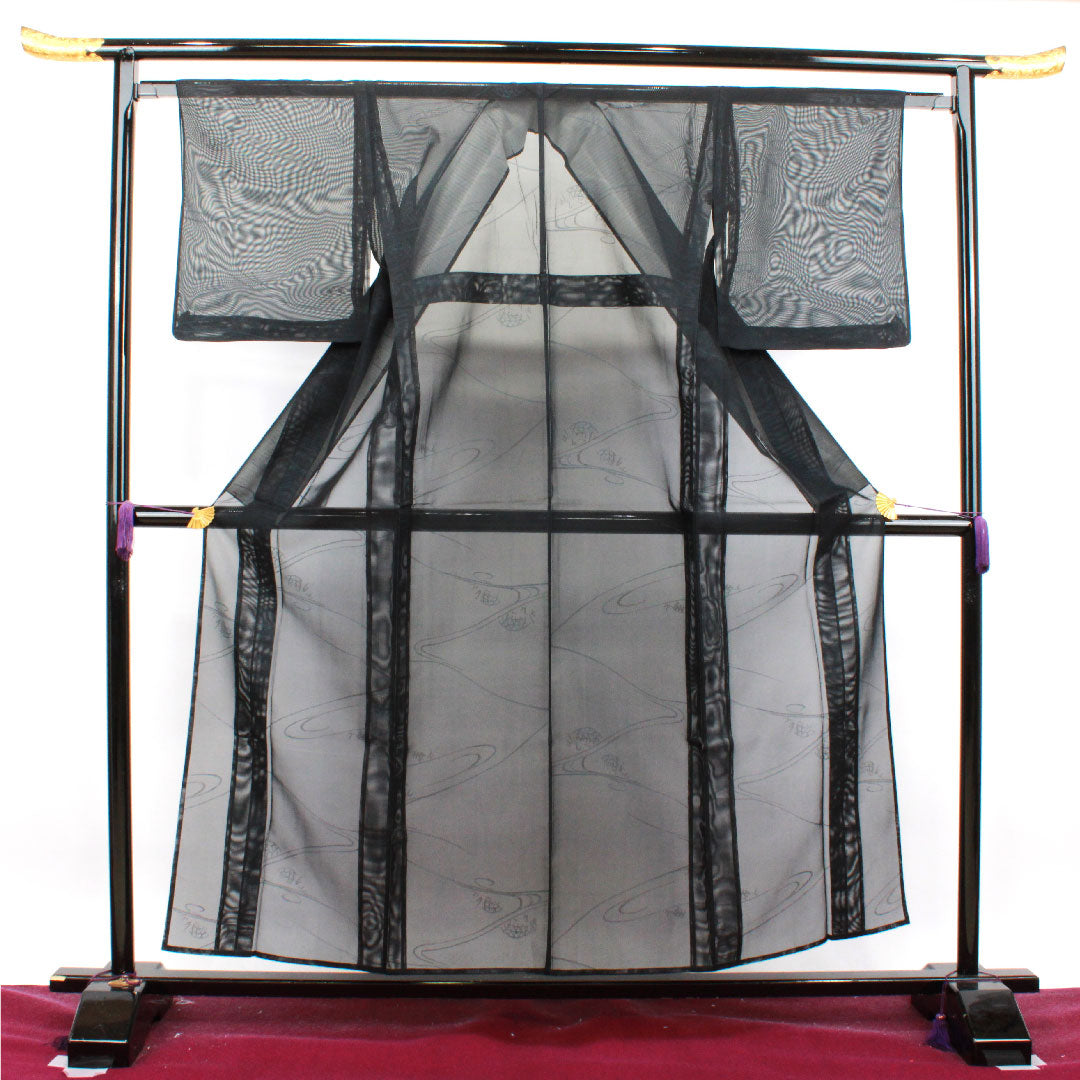 夏物 正絹 色無地 身丈157.5cm 裄丈64cm  抽象模様  紗 Sランク 黒系 1132001122310