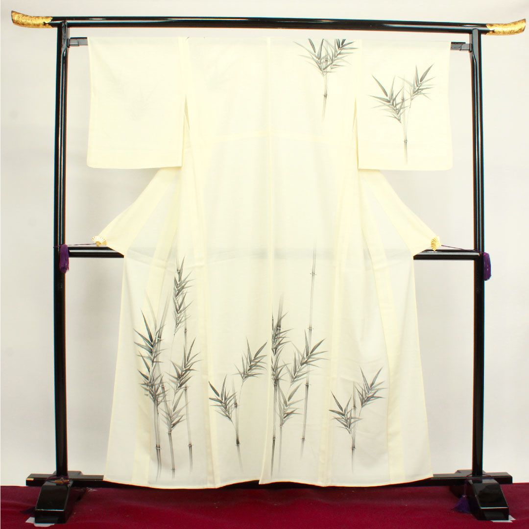 夏物 正絹 訪問着 身丈159cm 裄丈64cm 乳白色（にゅうはくしょく） 竹 絽 Sランク クリーム系 1132000482315