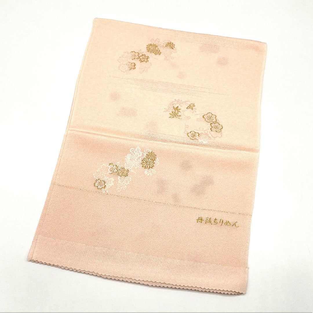 （新古品）帯揚げ 正絹 NEWランク セミフォーマル 乙女色（おとめいろ） 丹後ちりめん 花柄 刺繍 長さ約176cm 幅約29cm ピンク系 1136001301913