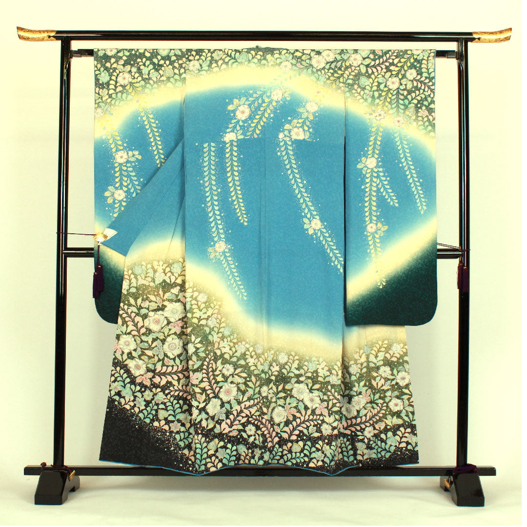 振袖 身丈156cm 裄丈63cm 袷  辻ヶ花 桐屋翠山工房謹製  正絹 Sランク 青系 1113000442317