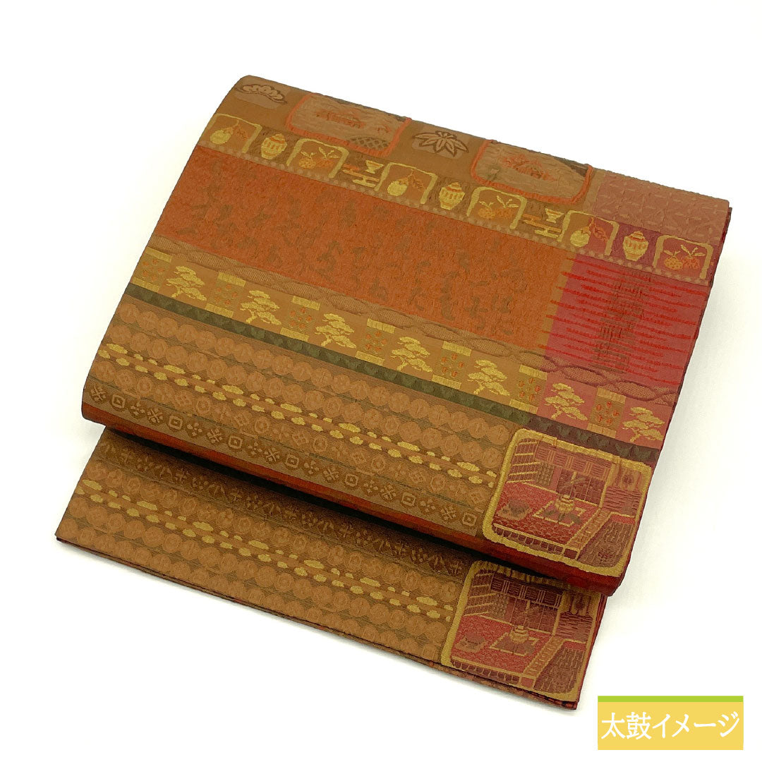 Fukuro Obi, Pure Silk, S-Rank, Koike Orimono, Nishijin-ori, Certificate Number 2195, Reversible, Length 426cm, Six-Ply, Casual, Gradient Pattern, Product Number 1123016702399