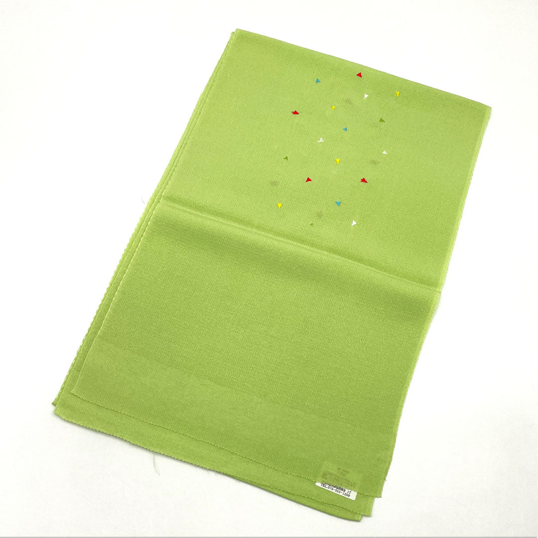 （新古品）帯揚げ 正絹 NEWランク カジュアル 淡萌黄色（うすもえぎいろ） 三角 幾何学模様 ポップ 長さ約176cm 幅約28cm 緑系 1136001501919