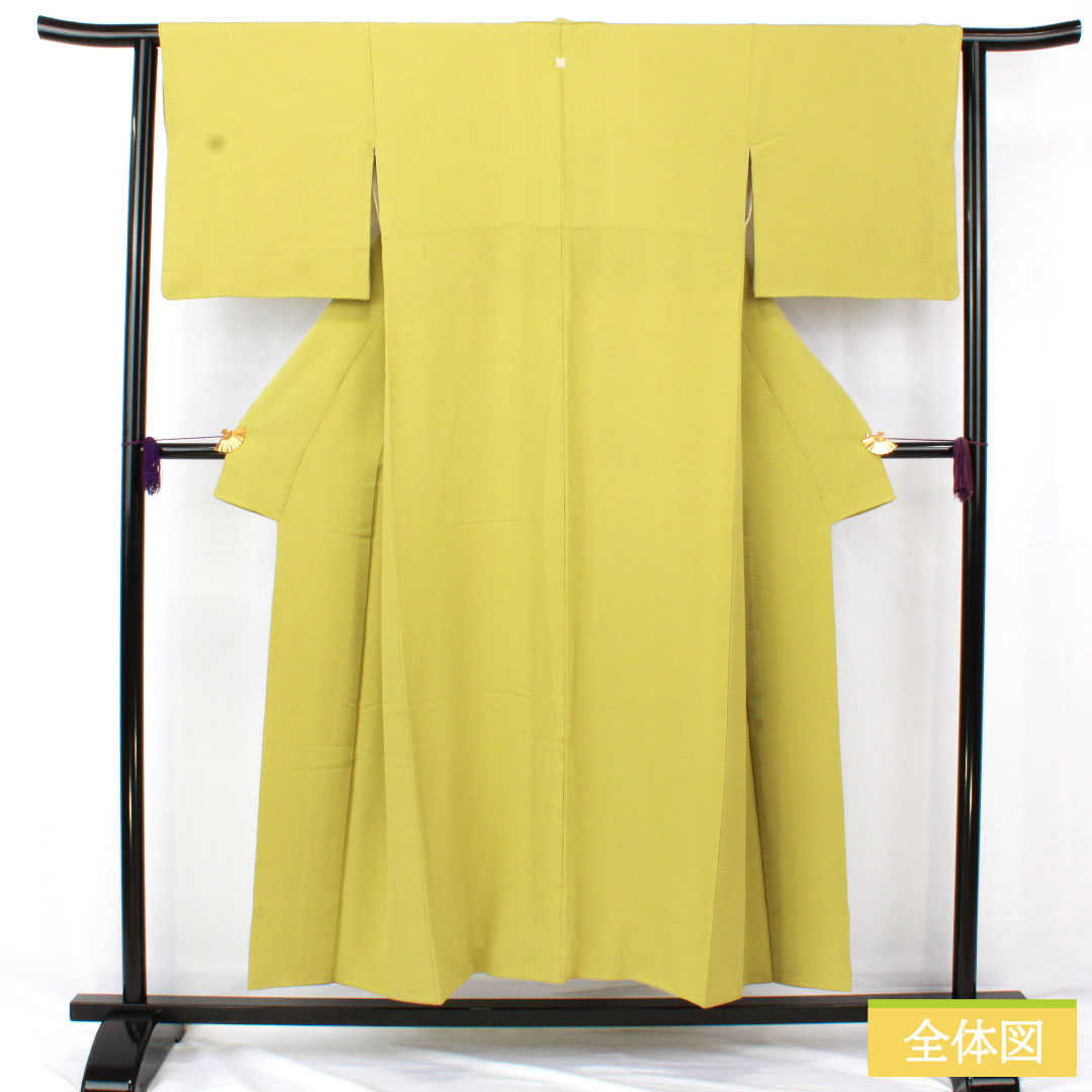Plain color, pure silk, length 150cm, sleeve length 63cm, Wakanae-iro, plain color, one crest, different hawk feathers, lined, B rank, green, 1114001774119