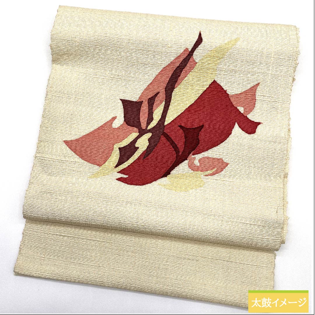 Nagoya obi, natural color, dyed obi, pongee fabric, abstract pattern, obi length 374.5cm, pure silk, S rank, point pattern, casual, cream color, 1124005982315, pine needle style