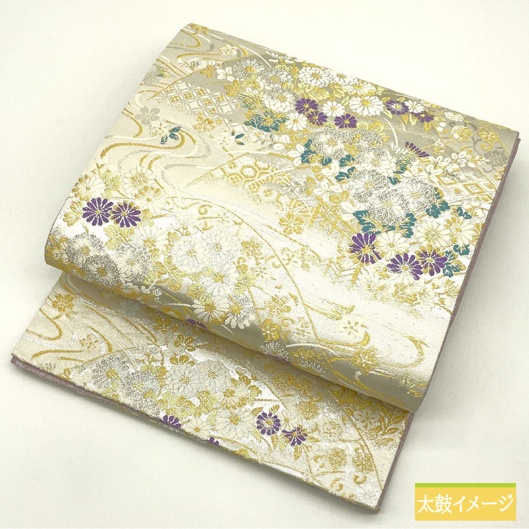 Fukuro Obi (Sash), Pure Silk, S-Rank, Nishijin-ori, Toyama Maki-e Design, Length 444cm, Six-Pass, Formal, Silver, Item Number 1123016982322