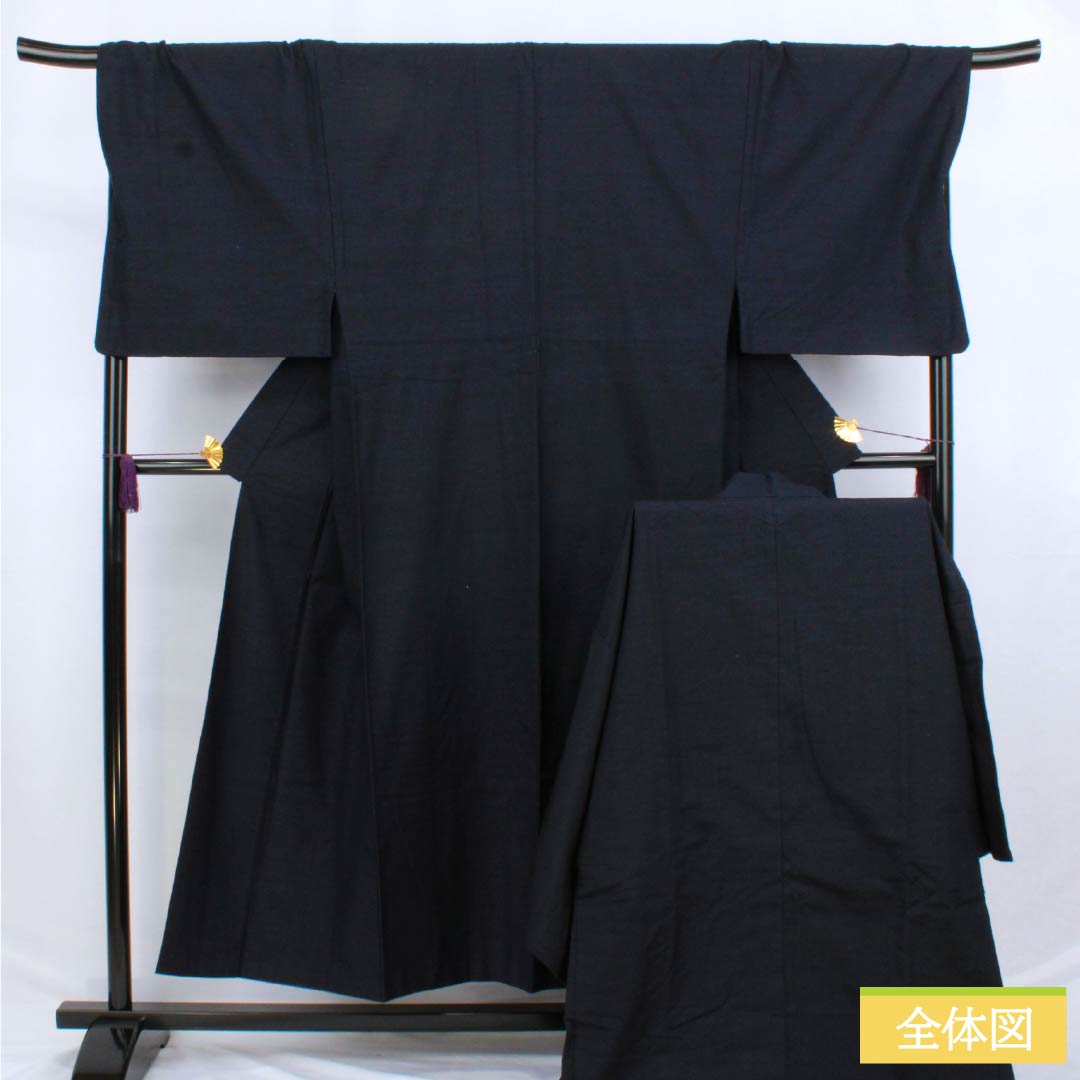 Men's pure silk S-rank kimono, length 148.5cm, sleeve length 72.5cm, navy blue (noukon-iro) silk tsumugi ensemble, lined, navy blue, product number 1119000912418