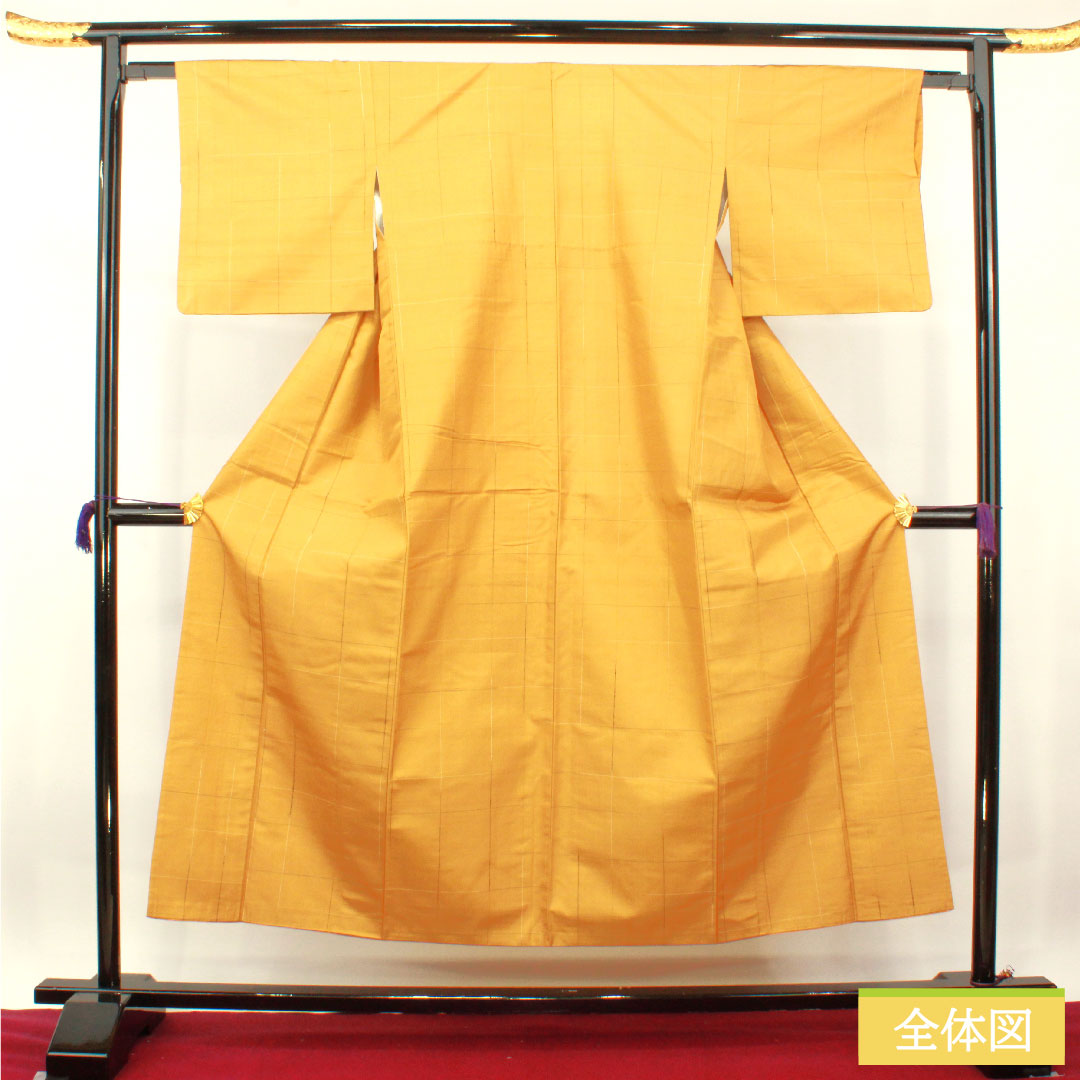 Tsumugi silk Length 151.5cm Sleeve length 63cm Fox color Check S rank Awase Brown 1116003532214