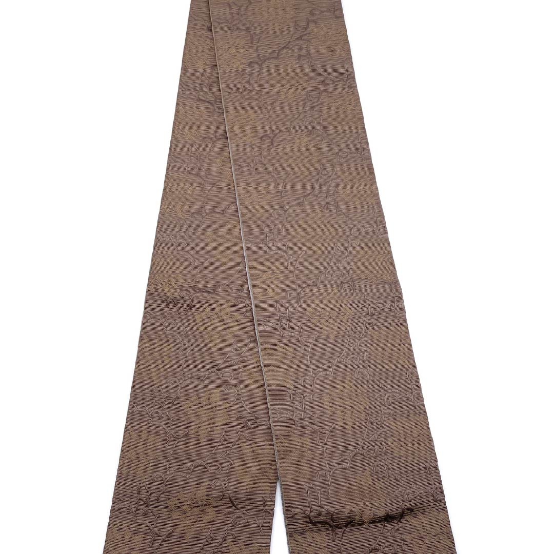 （新品）半幅帯 ポリエステル NEWランク 栗鼠色（くりねずいろ） 京極生壁色（きょうごくなまかべいろ） 唐花風 横段 リバーシブル 帯丈400cm 茶系 1125002791414