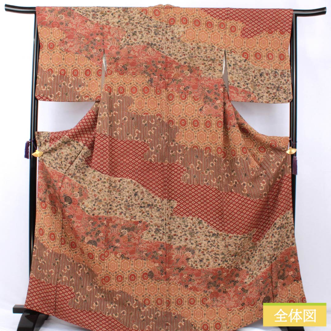 訪問着 正絹 Aランク 袷 身丈166.5cm 裄丈65cm 京紅型 古典柄 作家物 グラデーション系 1112006843599