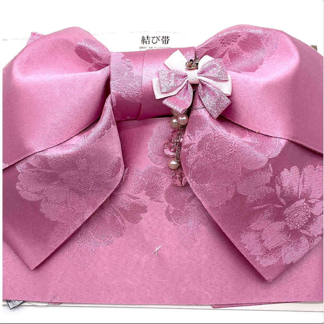 作り帯 ポリエステル 洎夫藍色（さふらんいろ） 花模様 帯飾り 浴衣用 Sランク ピンク系 1131000592913