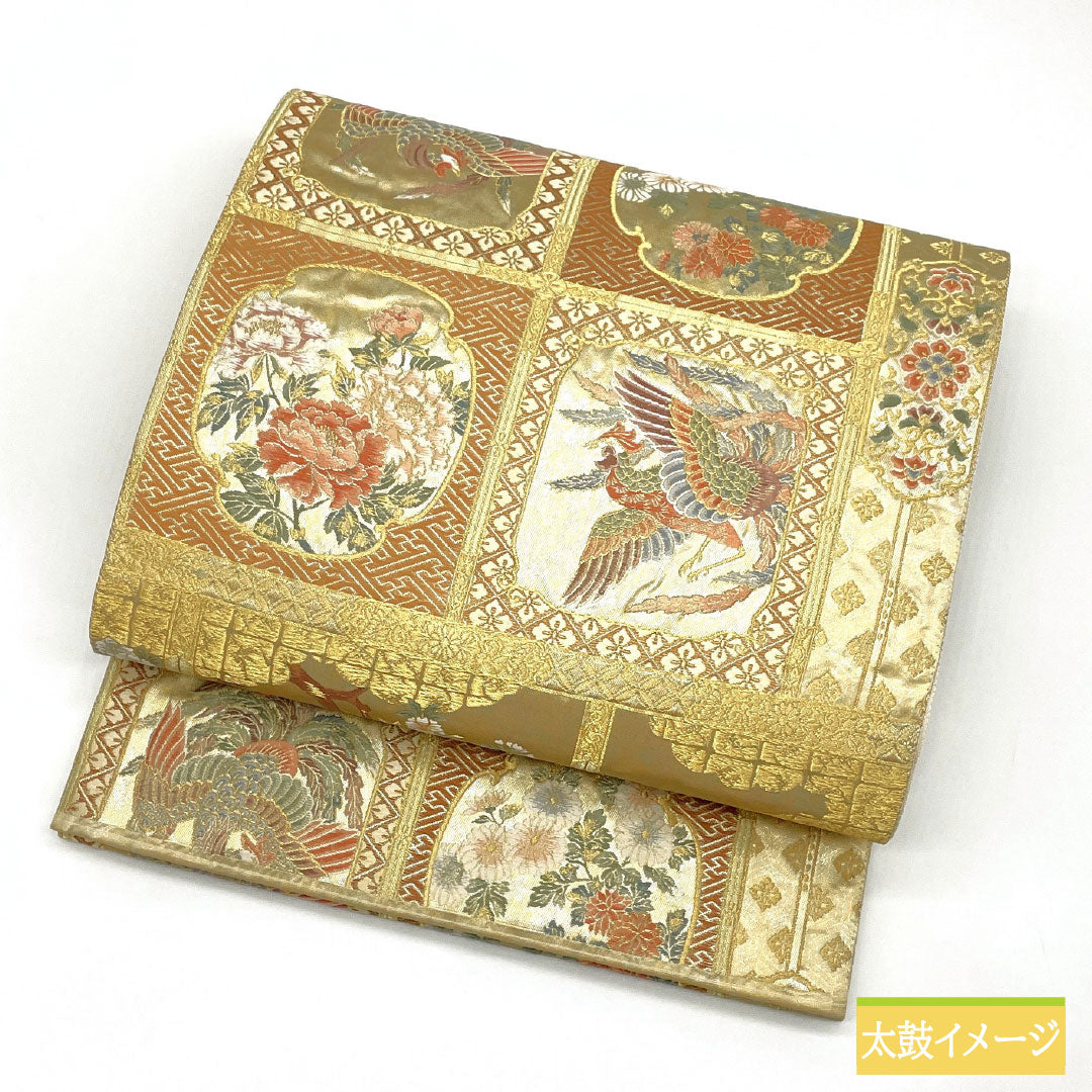 A-Rank Pure Silk Fukuro Obi (Sash) from the Ninomaru Palace of Nijo Castle, Nishijin-ori Weave, Formal Kimono Obi, 428cm Long, Six-Ply, Gold, Item Number 1123017173321