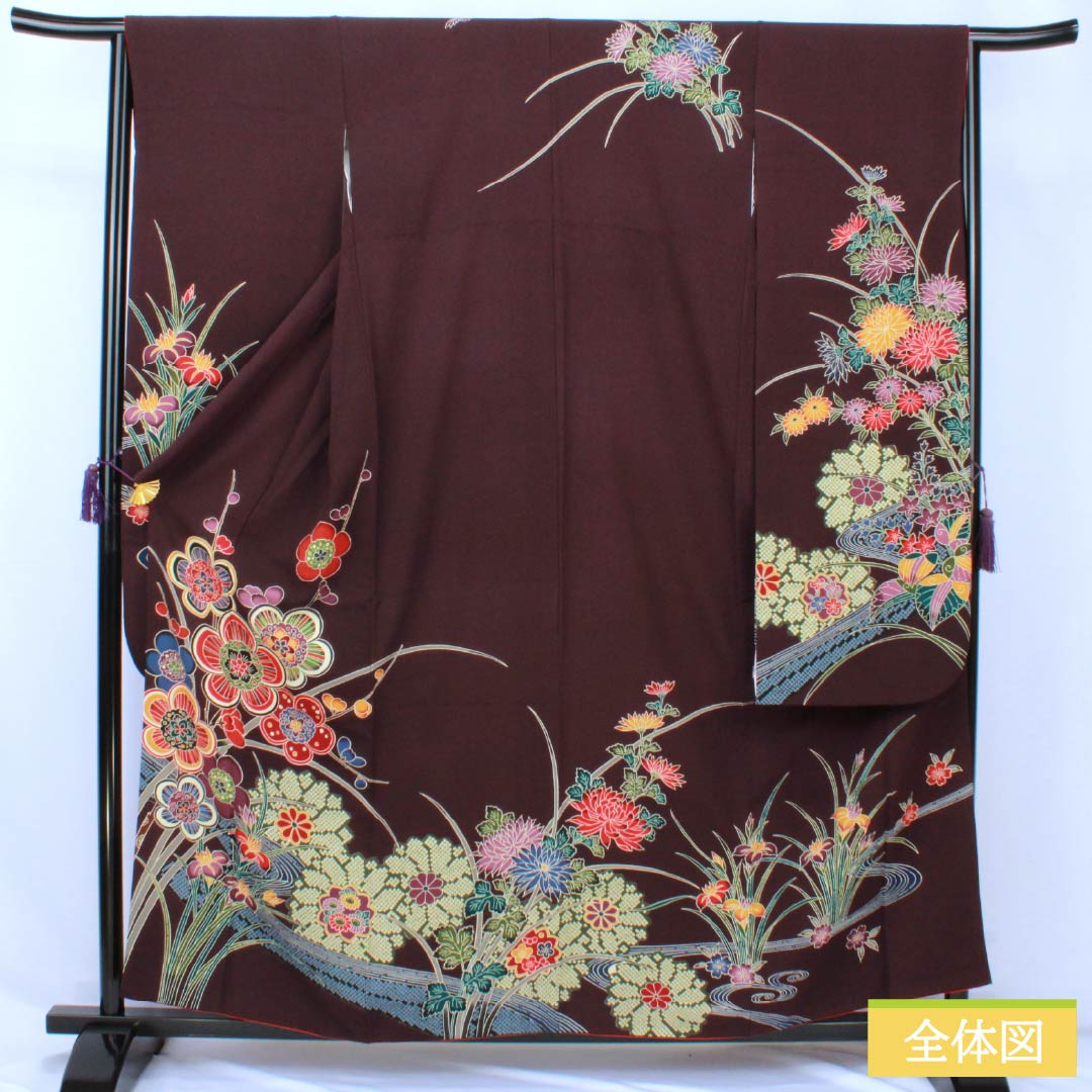 振袖 正絹 Sランク 身丈158.5cm 裄丈64.5cm 袷 二人静色（ふたりしずかいろ） 京紅型 総花 紫系 1113002432320