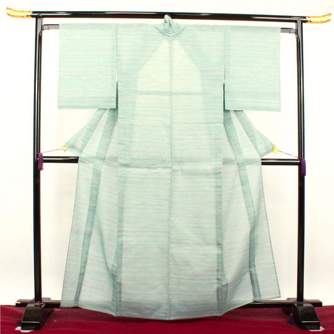 Summer pure silk tsumugi Length 163cm Sleeve length 63cm Light blue Horizontal stripes Gauze A rank Light blue 1132001023424