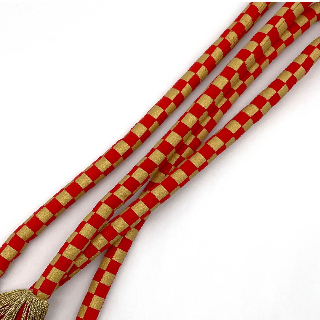 帯締め  Sランク  赤紅色（あかべにいろ） 金色（きんいろ） 振袖用 丸ぐけ 長さ約175cm 幅約1.5cm フォーマル 赤系 1135004242412