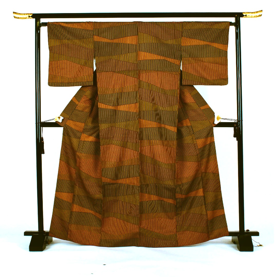 Small pattern, Length 168.5cm, Sleeve length 67cm, Lined, Striped pattern, Washable kimono, Polyester, S rank, Brown, 1115000972414