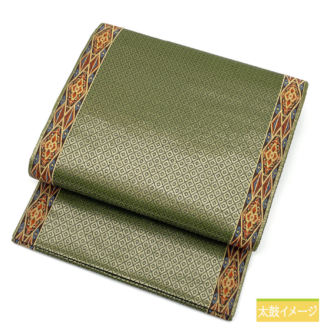 Nishijin-ori obi, pure silk, grade A, koji dust color, 444cm long, six-pass, semi-formal, green, 1123016403319