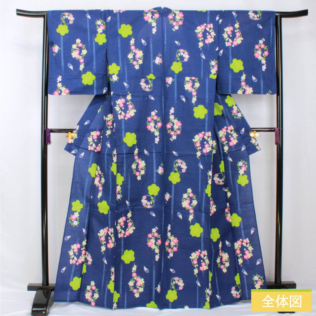 Yukata Cotton Length 166cm Sleeve length 65cm A rank Single layer Blue series Lapis lazuli color Flower pattern 1118005543517