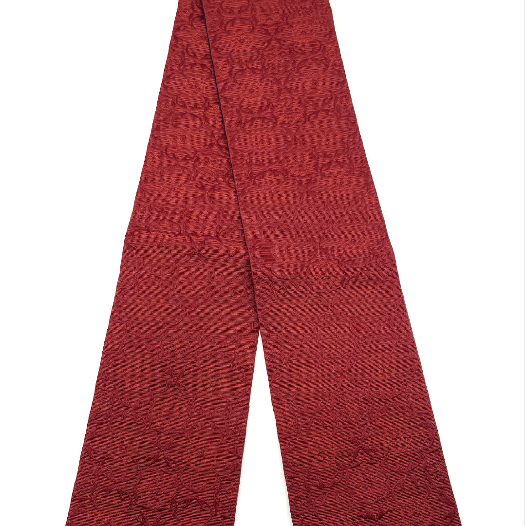 （新品）半幅帯 ポリエステル NEWランク 赤色 黒色 抽象花模様 リバーシブル 帯丈400cm 赤系 1125002431412