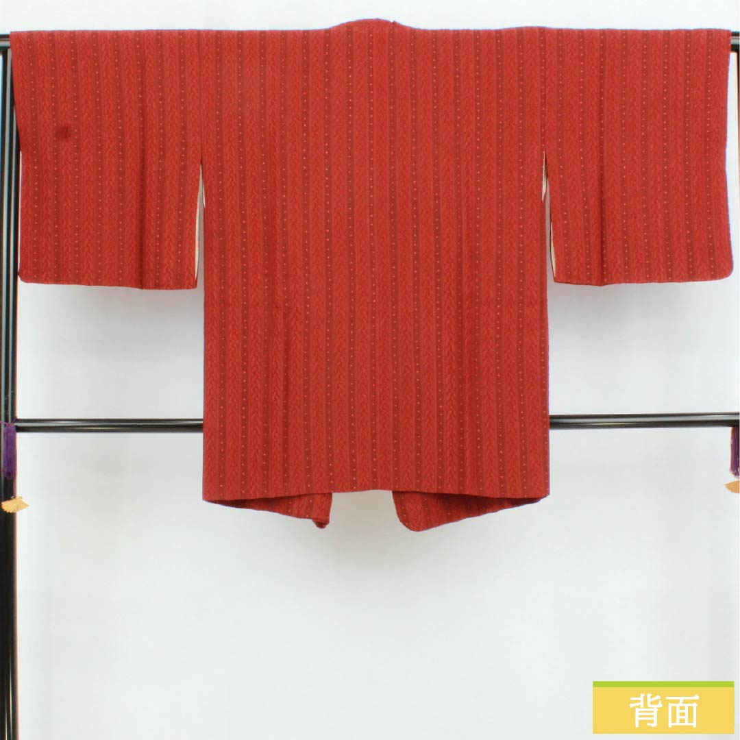 Michiyuki Coat, Pure Silk, S-Rank, Length 81cm, Sleeve Length 63.5cm, Benikabairo (Red Birch Color), Yoshiwara Tsunagi (Yoshiwara Coverall), Lined, Red, Item Number 1117001202912