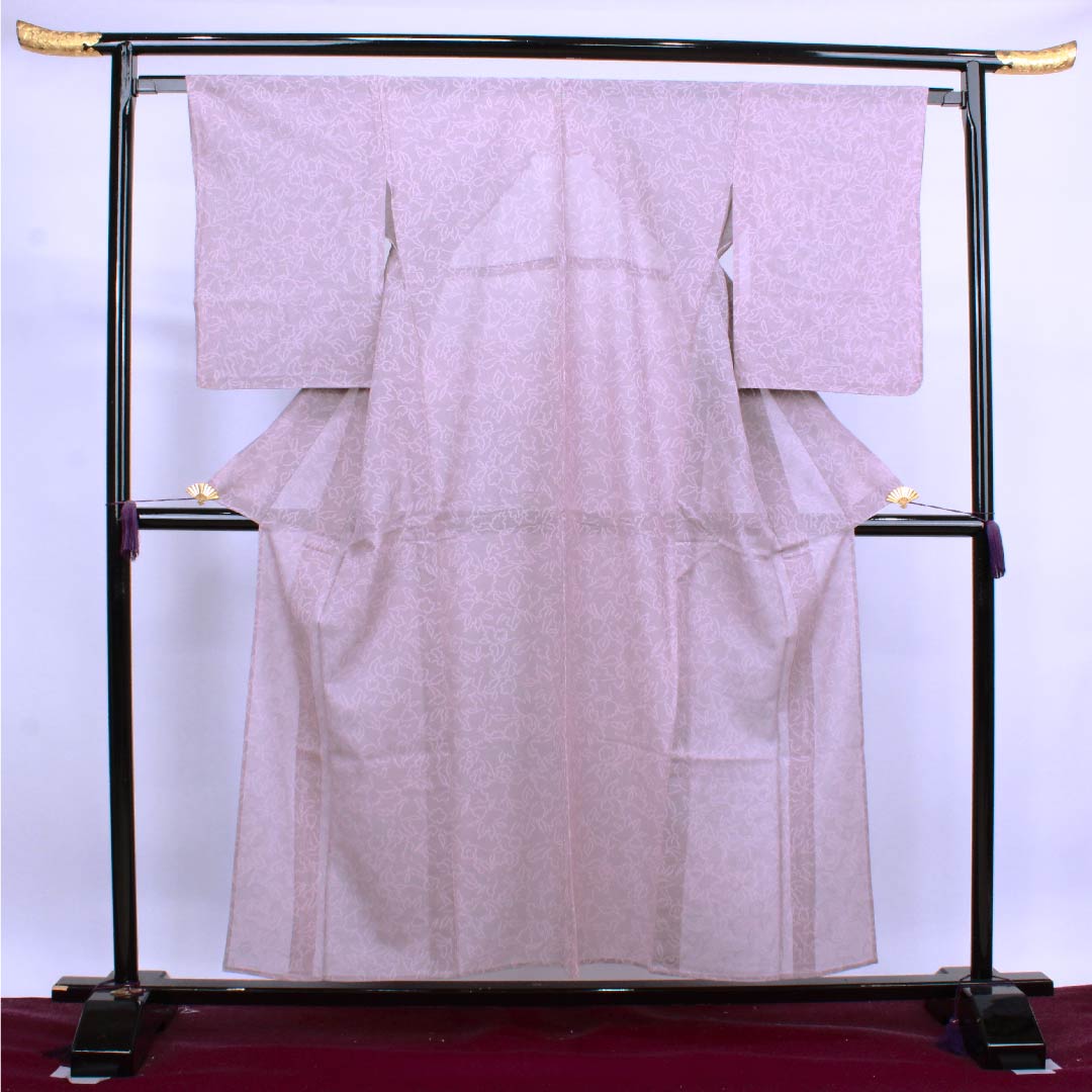 夏物 正絹 小紋 身丈155.5cm 裄丈63.5cm 柴色（ふしいろ） 花模様 紗 Sランク 紫系 1132000222320