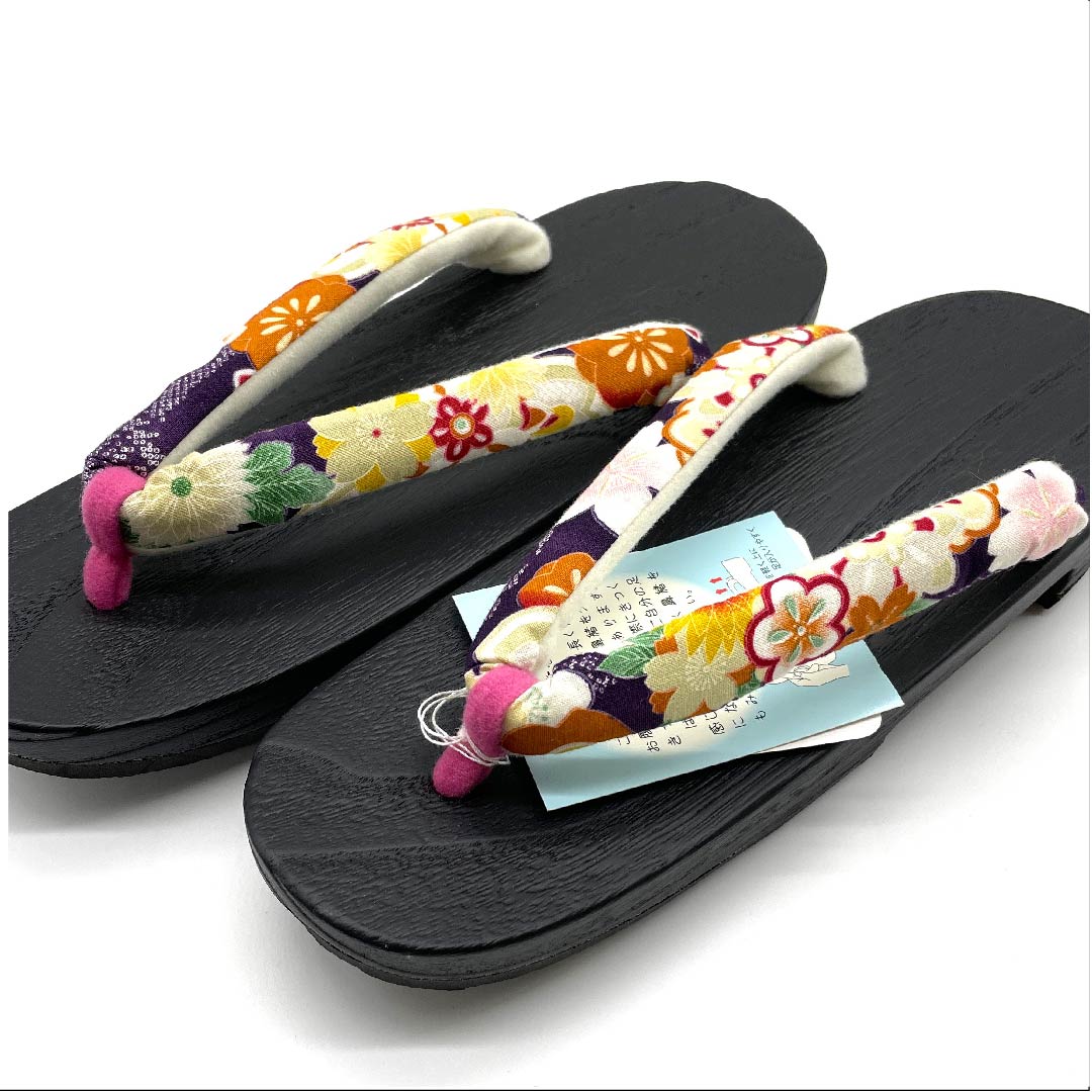 (Brand new, unused) Geta (Japanese clogs) with cherry blossoms, chrysanthemums and plum blossoms, size XL, black, NEW rank, 1122000941510