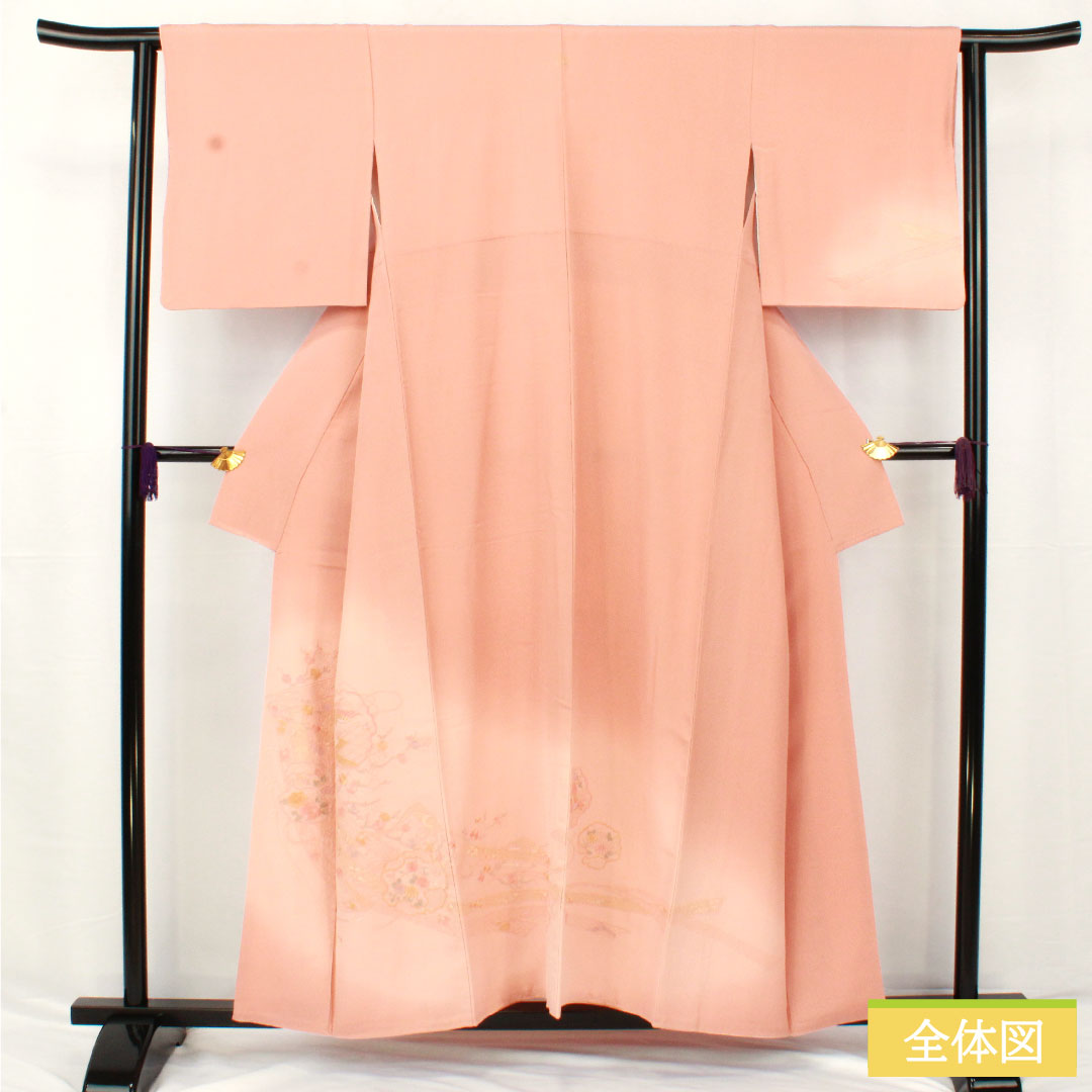 Colored Tomesode, pure silk, length 155cm, sleeve length 62.5cm, lined, Shinonome-iro (Shinonome-iro), Suzhou embroidery, auspicious motif, one crest, circle with different hawk feathers, B rank, pink, 1111001694313