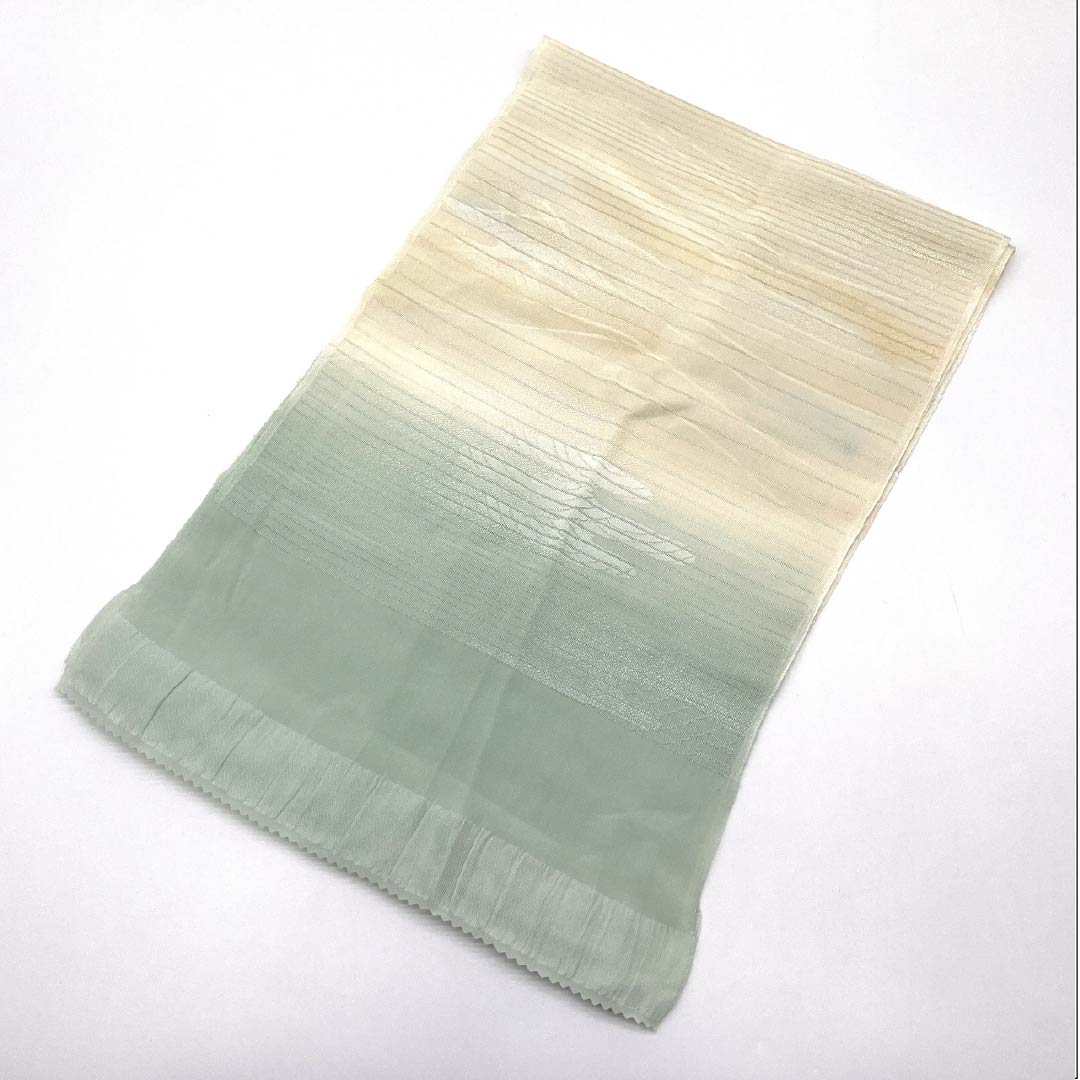 帯揚げ 正絹 セミフォーマル 鳥の子色（とりのこいろ） 白緑色（びゃくろくいろ） 絽 夏用 長さ約178cm 幅約28.5cm Sランク クリーム系 1136000672915