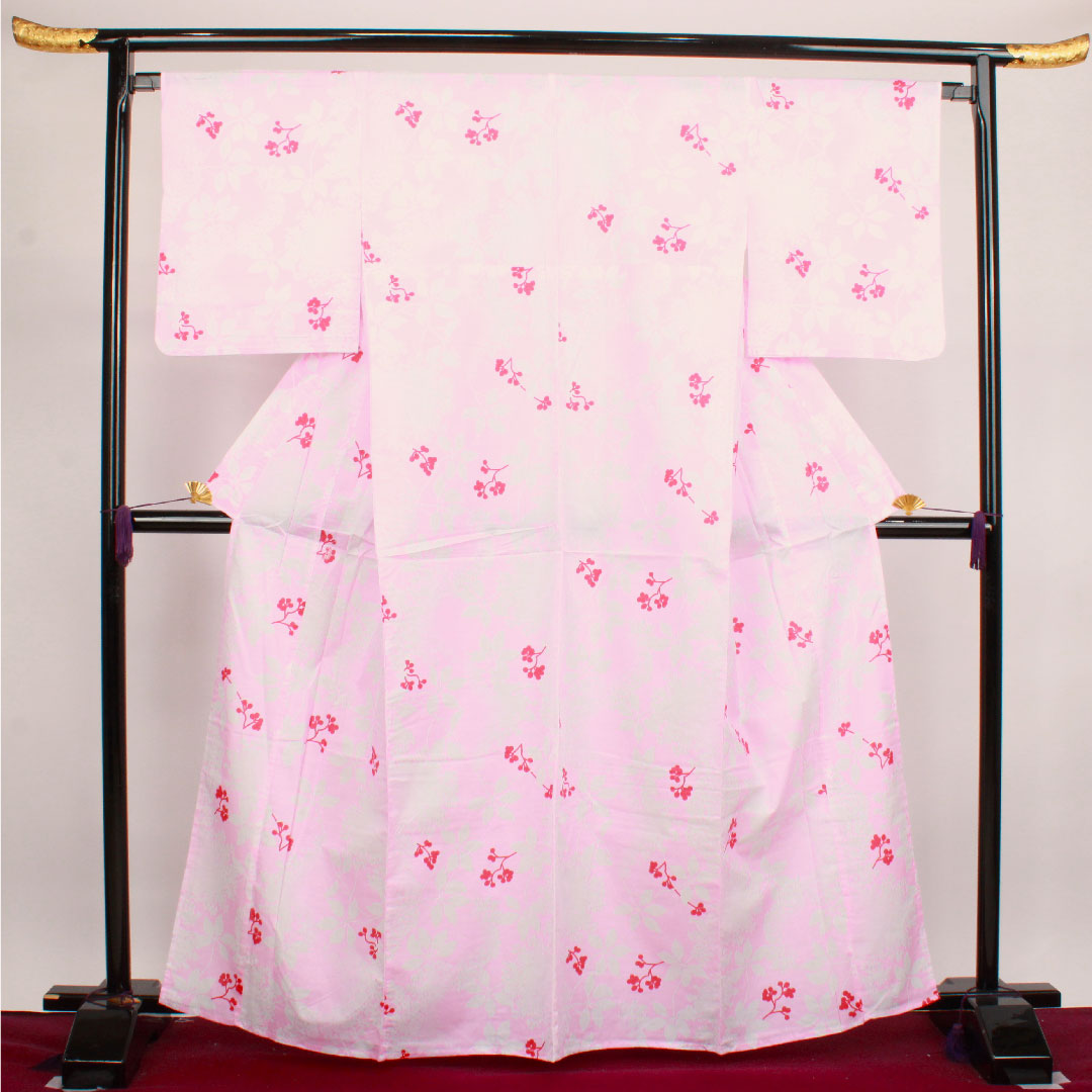 浴衣 唐棣色 草花模様 木綿 Sランク 単衣 身丈164cm 裄丈67.5cm ピンク系 1118002622413
