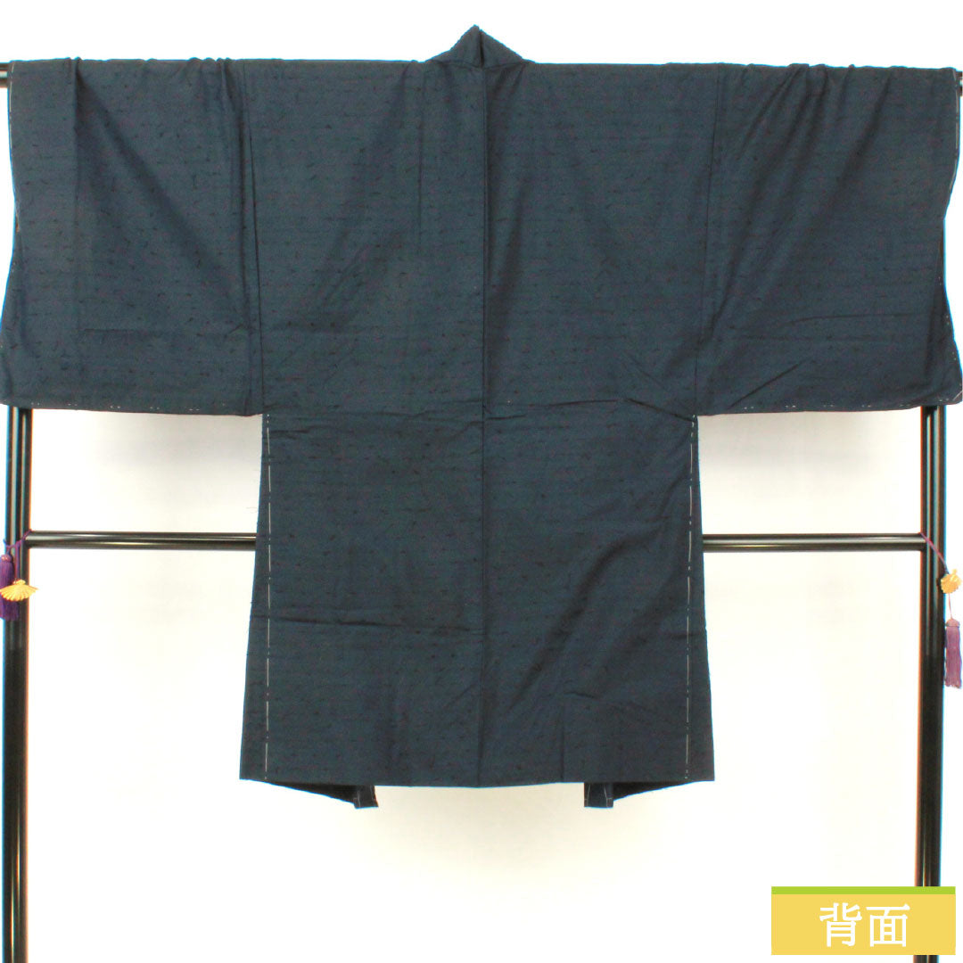 男物 正絹 Aランク 身丈101cm 裄丈73cm 濃紺色（のうこんいろ） ひげ紬 しつけ糸付き 紺系 1119001613118