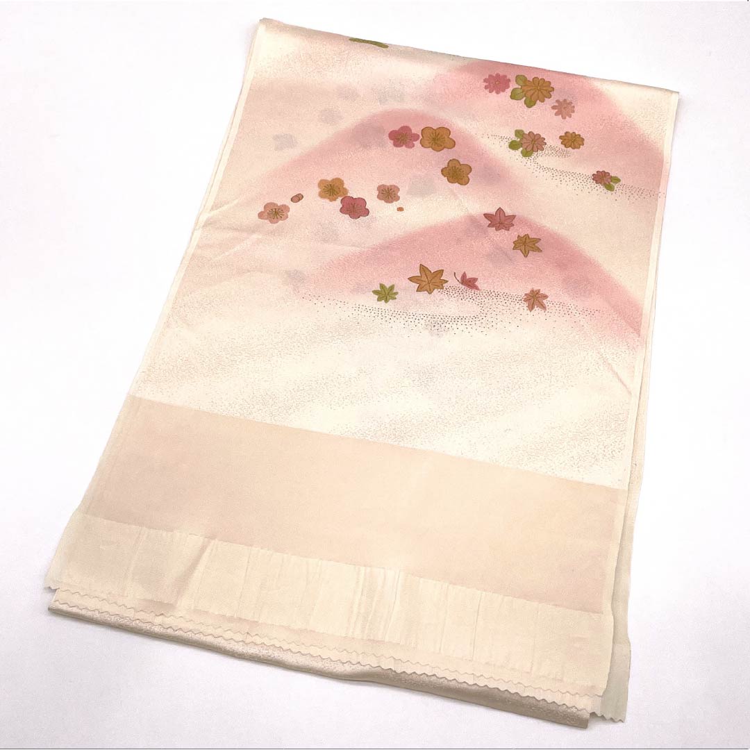帯揚げ 正絹 Sランク セミフォーマル 翁茶色（おきなちゃいろ） 遠山 松竹梅 菊 長さ約174cm 幅約29cm ピンク系 1136002342913