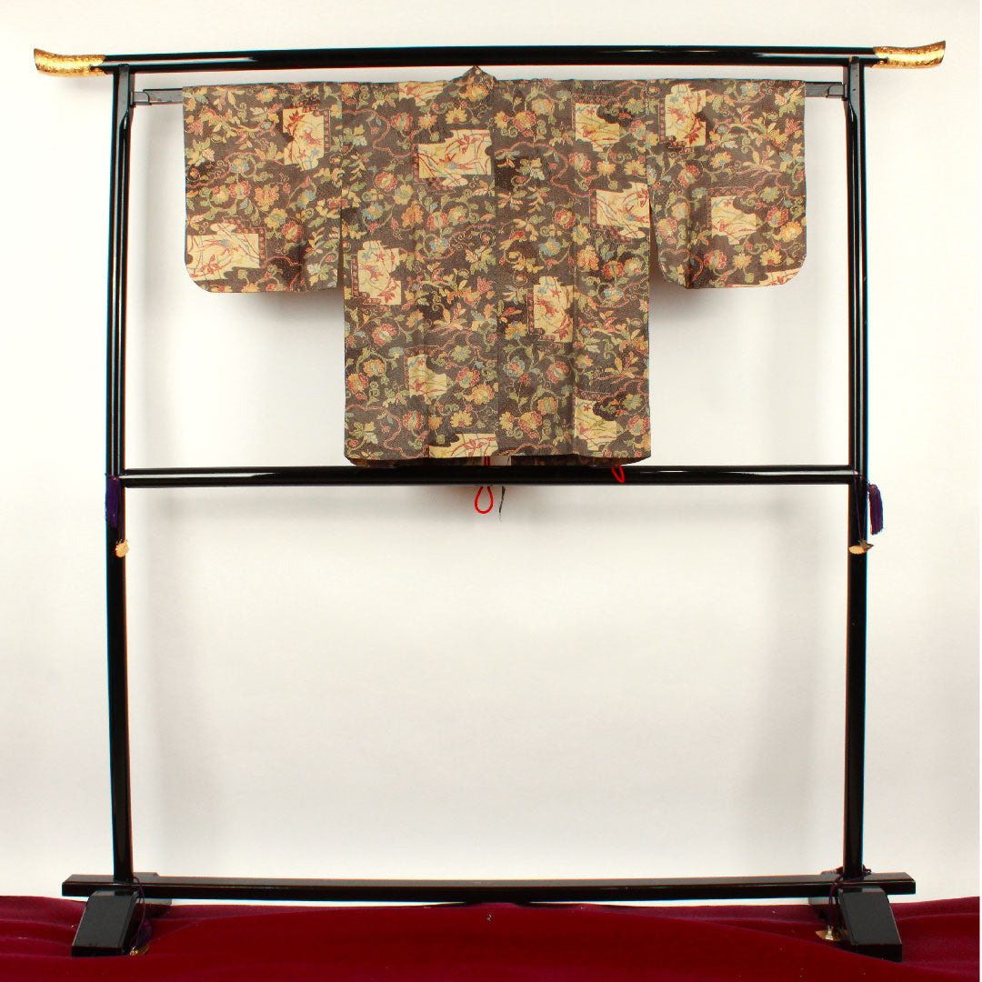 道中着 身丈71cm 裄丈62.5cm 墨色  型染 正絹 Sランク 袷 黒系 1117000542910