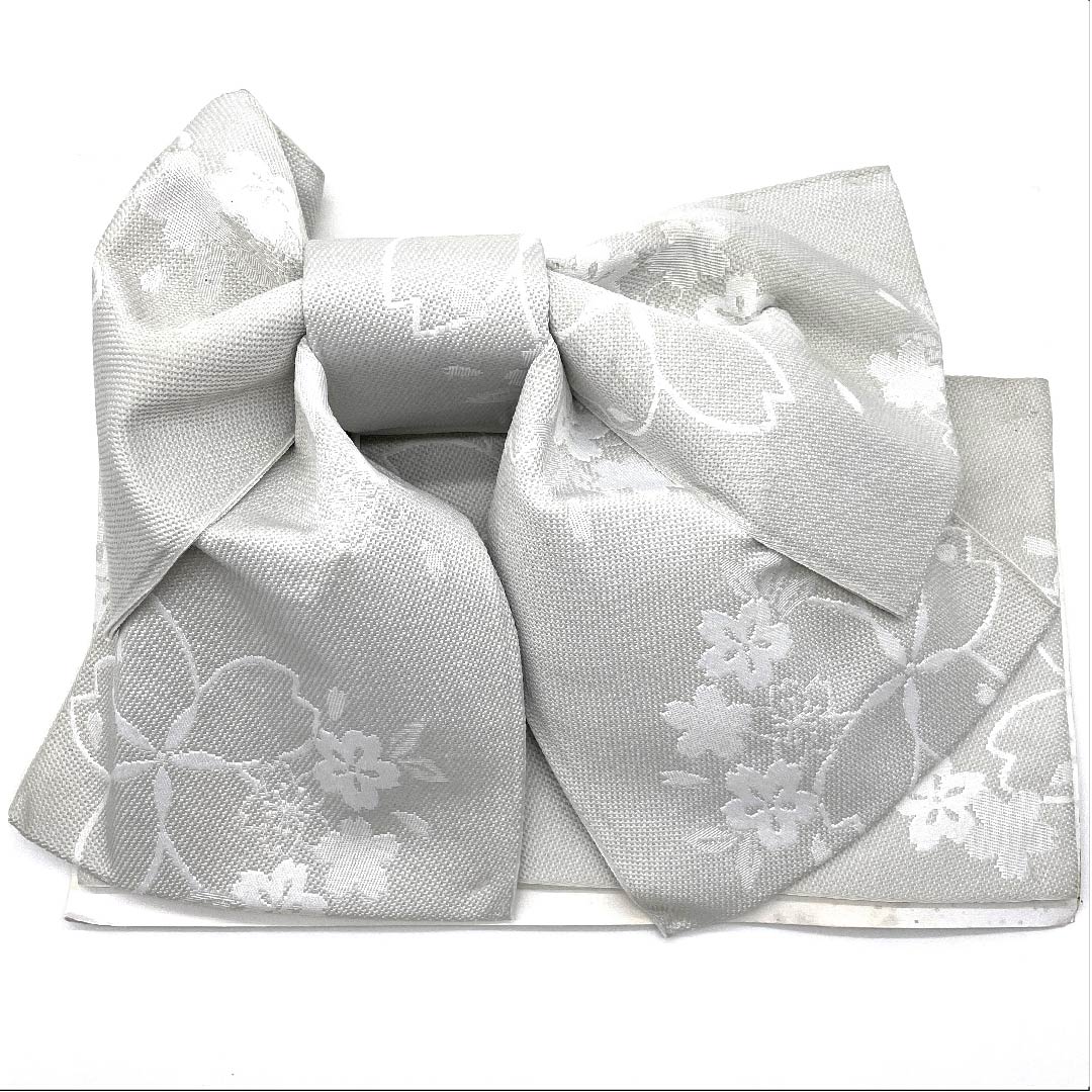 Ready-made obi, polyester, cloudy gray, cherry blossom, for yukata, S rank, gray, 1131000462922