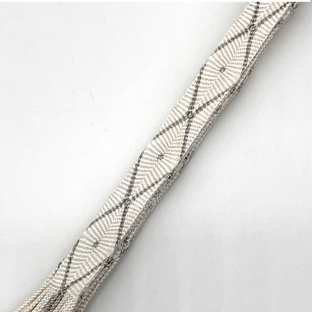 S-Rank Silk Obijime (Shiroiro) - White with Silver Diamond Pattern - Approx. 164cm Long, Approx. 1.7cm Wide - Formal, White, Item Number: 1135004592311
