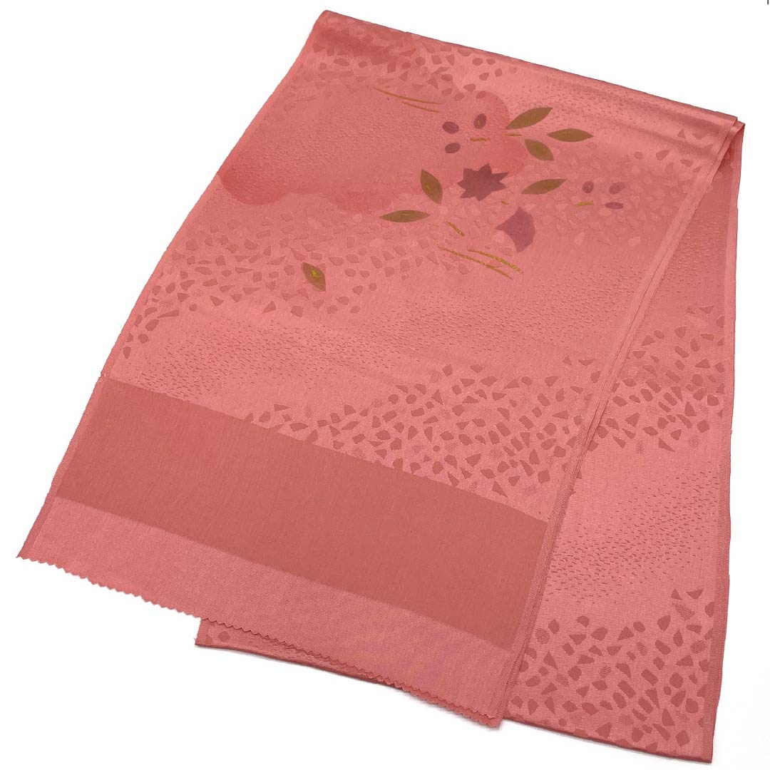 （新古品） 帯揚げ 正絹 フォーマル 一重梅色（ひとえうめいろ） 雲取り 草花模様 新古品 長さ約168cm 幅約29cm Sランク ピンク系 1136000172913