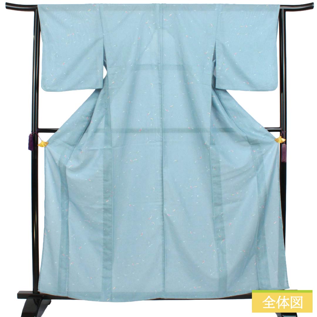 Summer Polyester Komon S Rank Length 162cm (4ft 9in) Sleeve length 65cm (2ft 1in) Kinuta-seiji (Celadon) Abstract Pattern Washable Kimono Ro-weave Blue 1132003392417
