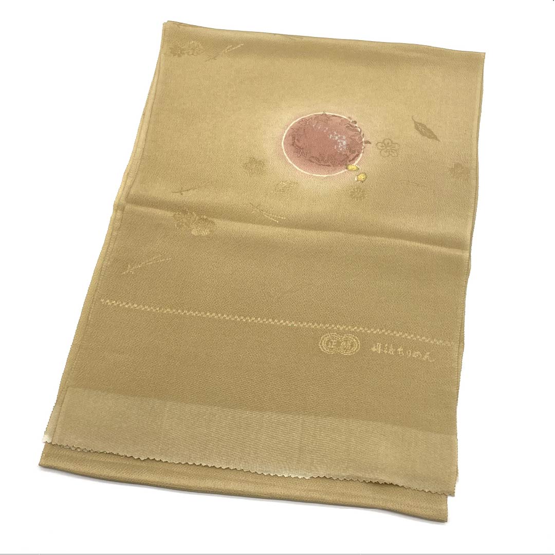 Obiage Silk S-rank Semi-formal Kareno-iro (russet brown) Tango Chirimen Fukiyose Hana Length approx. 174cm Width approx. 29.5cm Beige 1136002552925