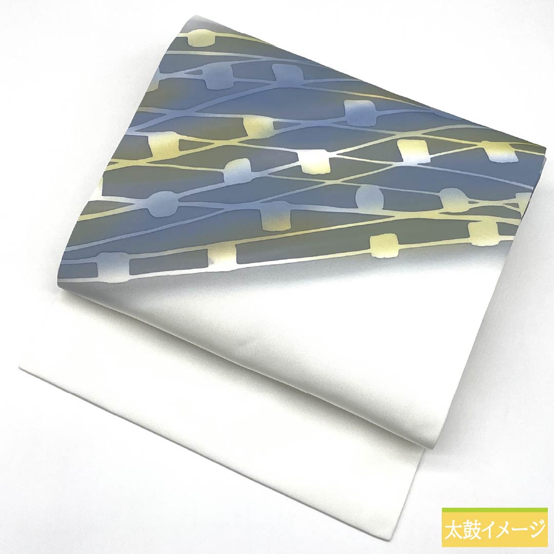Nagoya Obi, Polyester, S-Rank, Abstract Pattern, Dyed Obi, Length 367cm, Pointed Pattern, Casual, White, 1124010832311, Nagoya Style