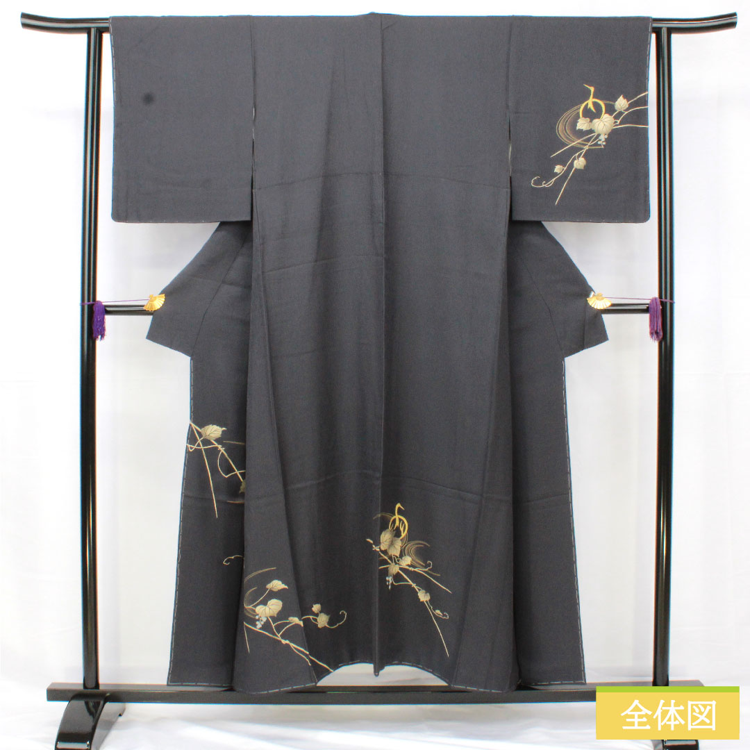訪問着 正絹 袷 身丈150cm 裄丈62cm 黝色（ゆうしょく） 京友禅 鶴 草花模様 しつけ糸付き 未使用品 Sランク 黒系 1112005532110