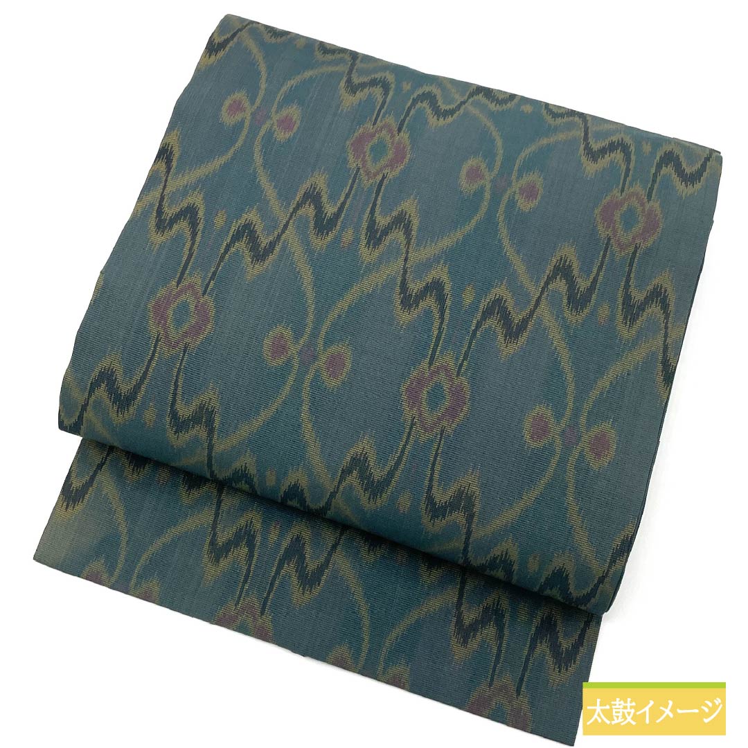 Nagoya obi, iron onando color, variegated tachiwaku pattern, obi length 349cm, pure silk, S rank, six-pass, casual, green, 1124006702319, Nagoya style