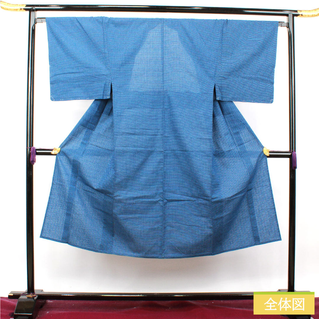 メンズ浴衣 木綿 身丈136.5cm 裄丈65.5cm Sランク 単衣 青系 縹色（はなだいろ） 幾何学模様 1118004992317