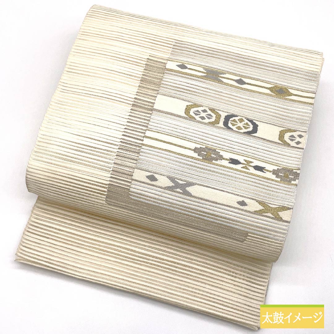 名古屋帯 正絹 生成り色（きなりいろ） 夏帯 抽象模様 帯丈367cm Sランク ポイント柄 セミフォーマル クリーム系 1124008562315 松葉仕立て