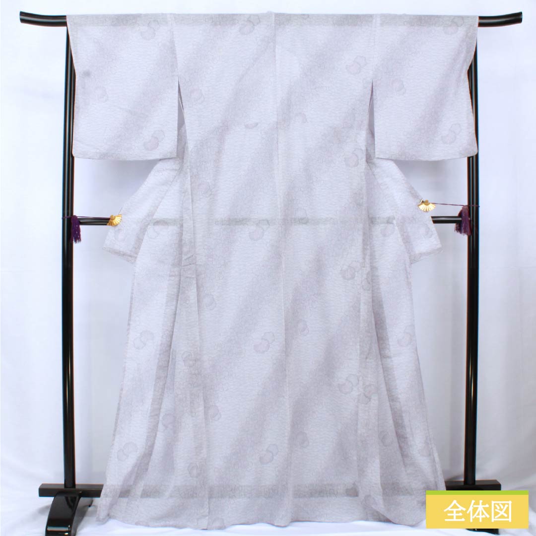 Summer Polyester Komon Kimono, Length 167.5cm, Sleeve Length 67.5cm, Snow-Colored (Sesshoku) Snow Rings, Small Flowers, Gauze, A-Rank, Gray, Item Number 1132002403522