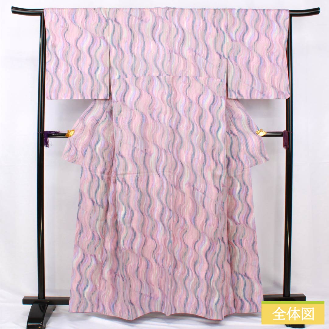 Small pattern, polyester, length 161.5cm, sleeve length 65.5cm, lined, washable kimono, staggered stripes, S rank, gradation style, 1115005152499