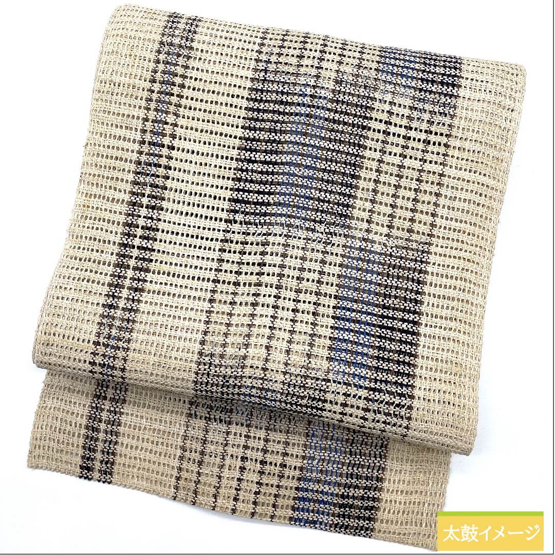 Nagoya obi, Torinoko color, checkered pattern, stripes, obi length 404cm, pure silk, S rank, full length, casual, beige, 1124005942325, Nagoya style