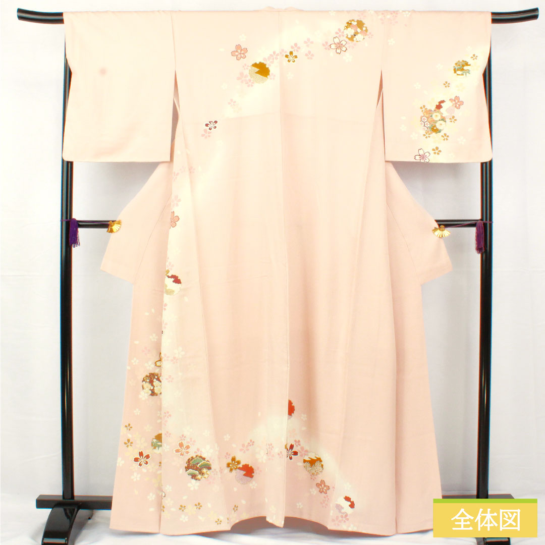 訪問着 正絹 袷 身丈162.5cm 裄丈67.5cm 今様色（いまよういろ） 京友禅 雪輪 桜 Aランク ピンク系 1112005013413