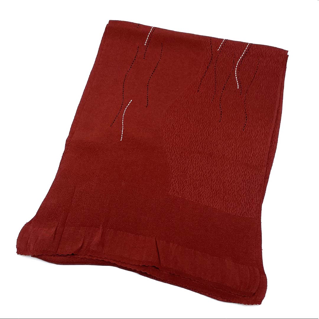 Obiage silk S rank casual, shakudō-iro (reddish-brown), chirimen, wavy stripes, length approx. 168cm, width approx. 29cm, reddish, 1136004732912