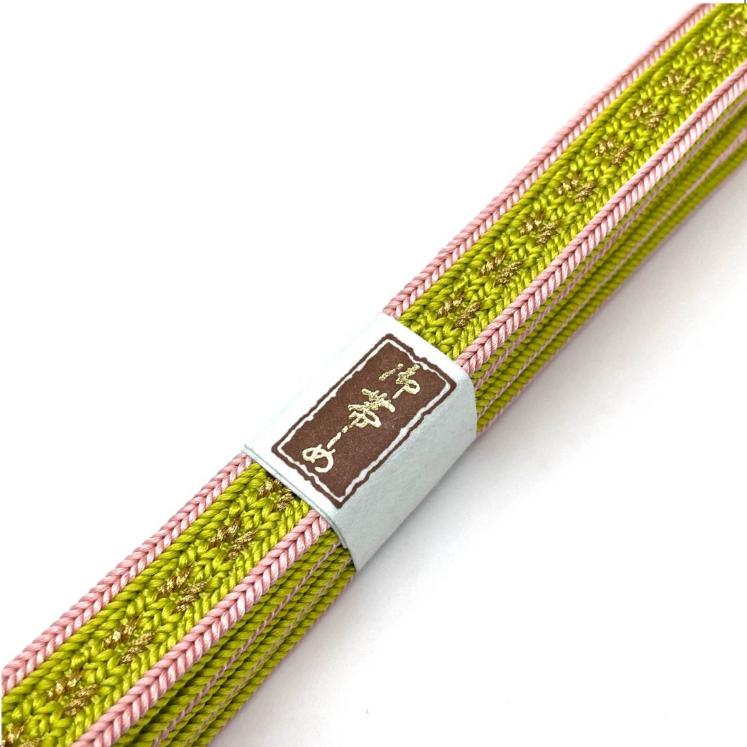 （新古品） 帯締め 正絹 四分紐 鶸色（ひわいろ） 極彩色三分金銀糸使用 新古品 長さ約159cm 幅約1.7cm セミフォーマル Sランク 緑系 1135002722319