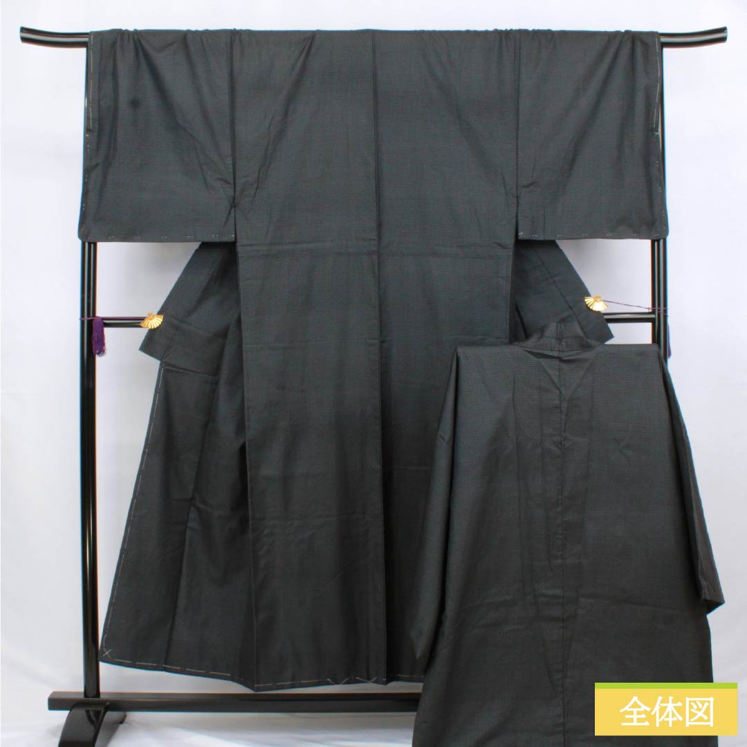 Men's Pure Silk A-Rank Oshima Tsumugi Geometric Pattern Ensemble, Length 151cm, Sleeve Length 71.5cm, Lined, Black, with Basting Threads, Product Number: 1119001293510